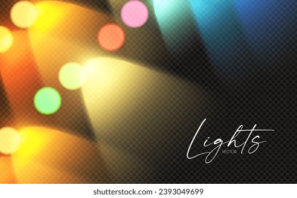 Rainbow spotlight effect with bokeh. Show lights