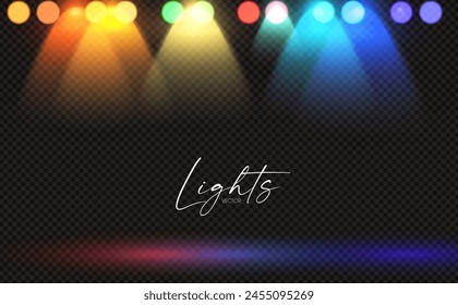 Rainbow spotlight effect with bokeh. Show lights