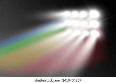 Rainbow spotlight. Light beams spectrum,vector lens flare effect. Magic rainbow shine glare or realistic spotlight.Rainbow colors gradient.