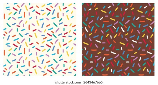 Rainbow Sprinkle Donut Pattern with Seamless Background Featuring Sweet Glaze and Colorful Candy Sugar Vermicelli for Fun Bakery Illustration and Dessert Inspired Texture Design