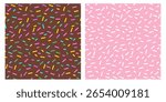 Rainbow Sprinkle Seamless Texture with Donut Candy Glaze and Bright Sugar Vermicelli Elements for Sweet Confection Background and Fun Colorful Dessert Inspired Design and Patterns