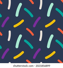 Rainbow sprinkles pattern. For textile, product application. Blue background. Sweet and fun. Vector illustration, flat design