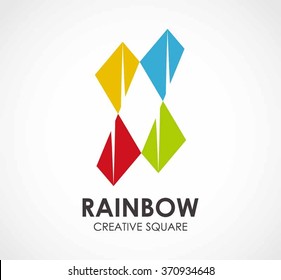 Rainbow square of creative rectangle abstract vector and logo design or template flat colorful business icon of company identity symbol concept