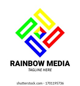 logotipo de medios cuadrados arco iris icono plantilla de diseño creativo