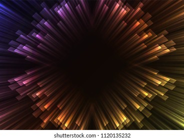rainbow square overlap stripe rush in dark background, bar layer backdrop, simple technology template, vector illustration