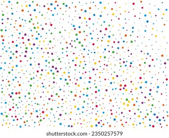 Rainbow Squares Confetti. Confetti celebration, Falling rainbow abstract decoration for party, birthday celebrate, anniversary or event, festive. Festival decor. Vector illustration.