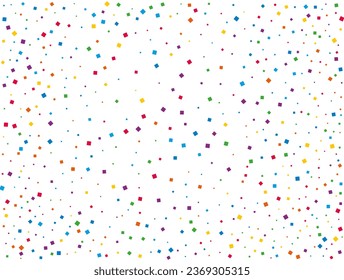 Rainbow Squares Confetti. Rainbow glitter confetti background. Bright festive texture. Vector illustration