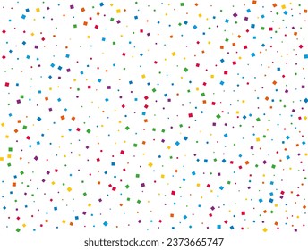 Rainbow Squares Confetti. Rainbow glitter confetti background. Bright festive texture. Vector illustration