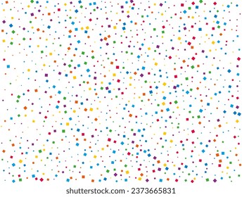 Rainbow Squares Confetti. Rainbow glitter confetti background. Bright festive texture. Vector illustration