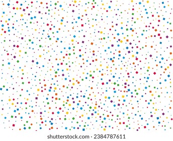 Rainbow Squares Confetti. Rainbow glitter confetti background. Bright festive texture. Vector illustration