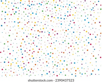 Rainbow Squares Confetti. Rainbow glitter confetti background. Bright festive texture. Vector illustration.