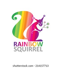 Rainbow Squirrel.  Squirrel symbol colors of the rainbow with a sprig. 