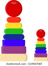 Rainbow stacking rings toy, illustration, vector on a white background.