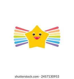 Rainbow and star flat design template