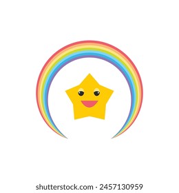 Rainbow and star flat design template