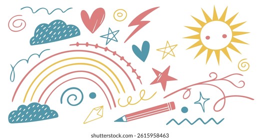 Rainbow and Star Hand Drawn Doodle Collection

