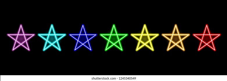 rainbow star neon lights on black,vector illustration.