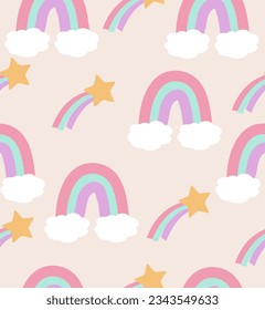 Patrón arcoiris y estrella en un fondo rosa pálido.