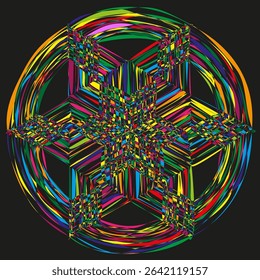 Rainbow star shape. Abstract vector mandala. Colorful layered pattern. Symmetric psychedelic form.