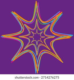 Regenbogensternform. Farbige dynamische Umrisse. Abstrakter Vektorausbruch. Lila Hintergrundelement. EPS 10.