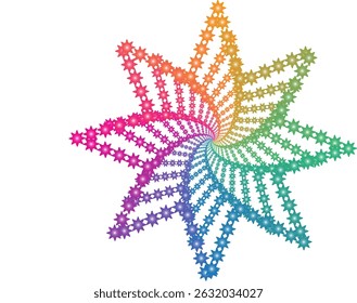Rainbow Star Spiral in various colors shaped like a spinning leaf