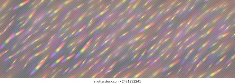 Regenbogenstarburst aus Reflexionen und Glanzlichtern von einem Prisma und Glas auf einer transparenten Tasche als nahtloses Muster. Bunte Vektorgrafik Hintergrund