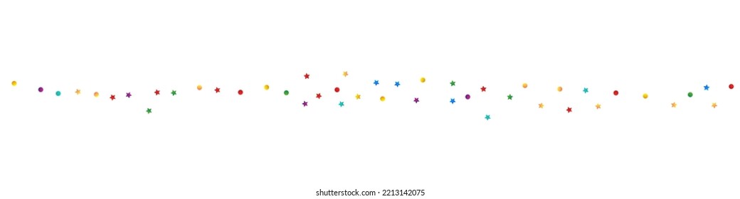 Rainbow Starfall Abstract Vector White Panoramic Background. Fun Rain Texture. Flying Polka Illustration. Falling Dust Effect Card.
