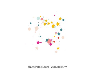 Rainbow Starfall Carnival Vector White Background. Flying Rain Banner. Festive Round Design. Happy Polka Celebration Card.