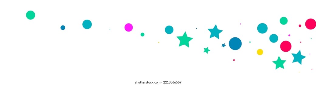 Rainbow Starfall Flying Vector White Panoramic Background. Carnaval Dot Texture. Fun Splash Card. Happy Stars Invitation Design.