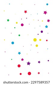 Rainbow Stars Carnaval Vector White Background. Decoration Rain Postcard. Festival Starfall Background. Happy Polka Flying Backdrop.