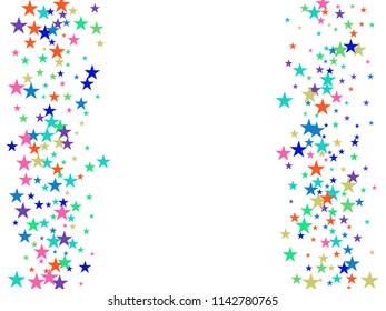 Rainbow Stars Confetti Vector Magic Cosmic Garland. Fairy Christmas Lights, Gamour Sparkles, Glitter for Birthday Party Decoration. New Year Holiday Falling Down Stars Confetti, Festival Firework