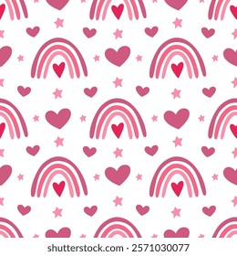 Rainbow, stars, hearts, valentine's day, scandinavian style, perfect for fabric, wrapping paper, textile, baby bedding, wallpaper, pajamas.