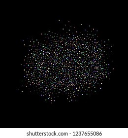 Rainbow stars, iridescent sprocket, shiny confetti. Scattered little sparkling, glitter balls, circles. Random stellar falling on black background. New Year Christmas background. Vector illustration.