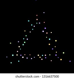 Rainbow stars, iridescent sprocket, shiny confetti. Scattered little sparkling, glitter balls, circles. Random stellar falling on black background. New Year Christmas background. Vector illustration.
