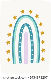 Rainbow With Stars Sticker Vector Illustration