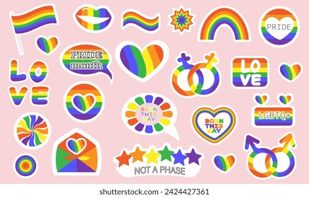 Rainbow.Set of stickers. Bright vector illustration. Symbols, Gay pride LGBT flag.