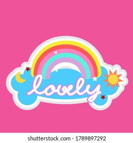 Rainbow Stickers on clouds with the words lovely.