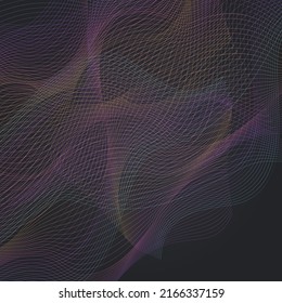 Rainbow Stripe Graphic Vector Black Background. Gradient Wavy Abstract Brochure. Curve Smooth Texture. Color Waveform Sound Pattern.