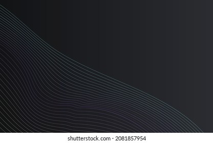 Fondo negro vectorial del movimiento de banda arco iris. Diseño de tecnología de forma de onda de color. Patrón de música de línea. Plantilla moderna de la curva de neón.