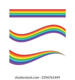 Regenbogenstreifen und -welle auf weißem Hintergrund. Vektorgrafik