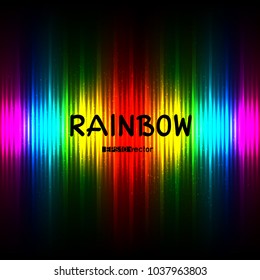Rainbow striped color lights template background with text message. Natural radiance iridescent vector illustration dark backdrop