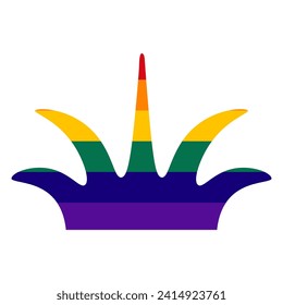 Rainbow-gestreifte Krone auf weißem Hintergrund, Krone in den Farben der LGBT-Community-Flagge, Krone in Form von LGBT-Strichstreifen, Symbol für Homosexuelle und Lesben. freie Liebe einzeln