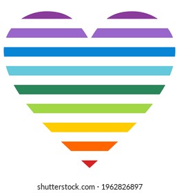 Rainbow striped heart, colorful heart, rainbow lines in red, yellow, orange, green, blue and purple, heart clipart, pride