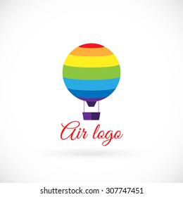 Rainbow striped hot air balloon. Vector logo