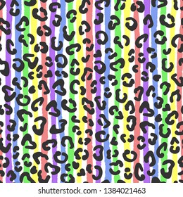 Rainbow striped Leopard skin print of spot, stains and splash. Seamless pattern