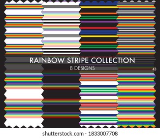 Rainbow striped seamless pattern collection includes 8 design swatches for fashion textiles, graphics