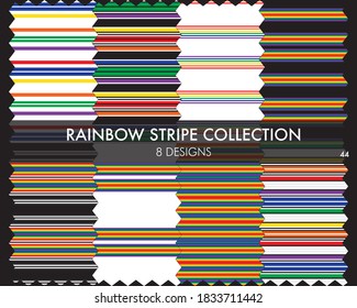 Rainbow striped seamless pattern collection includes 8 design swatches for fashion textiles, graphics