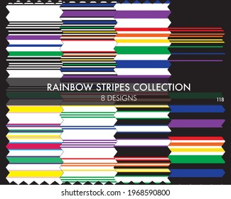 Rainbow striped seamless pattern collection includes 8 design swatches for fashion textiles, graphics