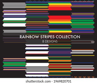 Rainbow striped seamless pattern collection includes 8 design swatches for fashion textiles, graphics