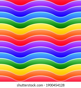 Rainbow striped seamless pattern. Colorful repeating background. Vector illustration with bright stripes.Multicolored waves